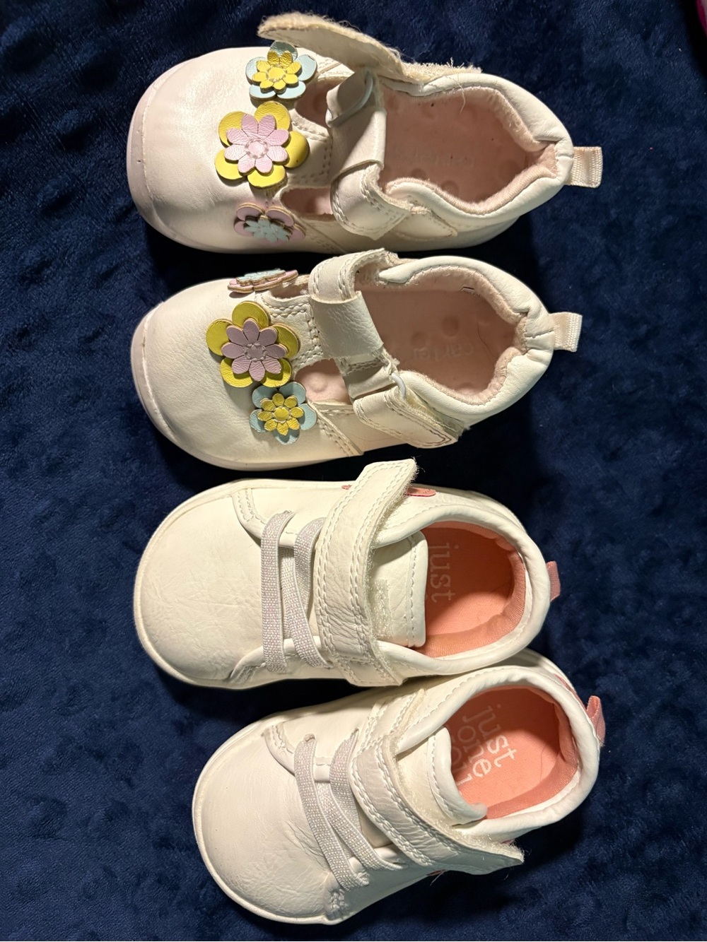 2 Pack-White & Pink Floral Baby Shoes size 3